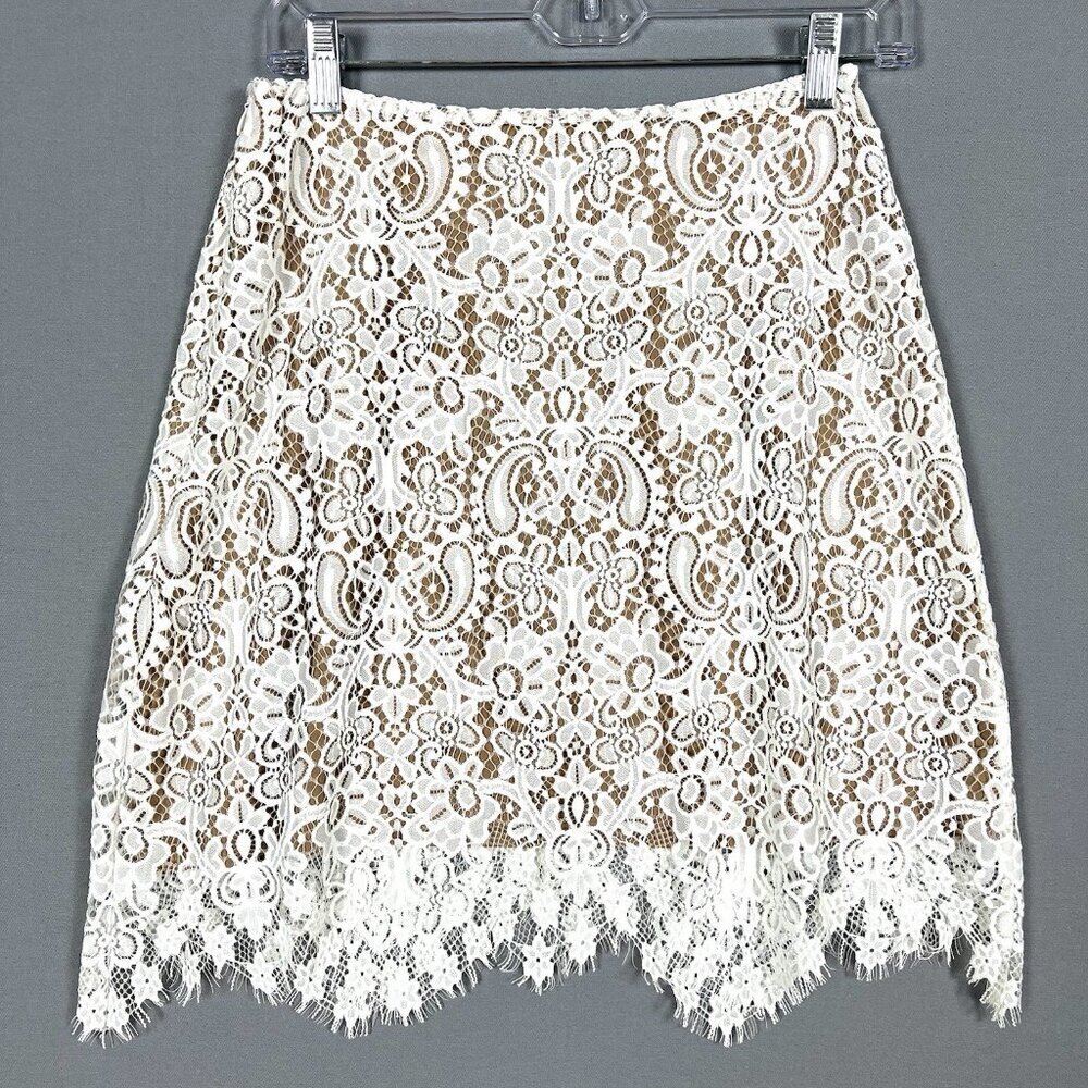 NWT For Love & Lemons Vika Floral Lace Mini Skirt Womens Size Large L White Sexy - Picture 4 of 16